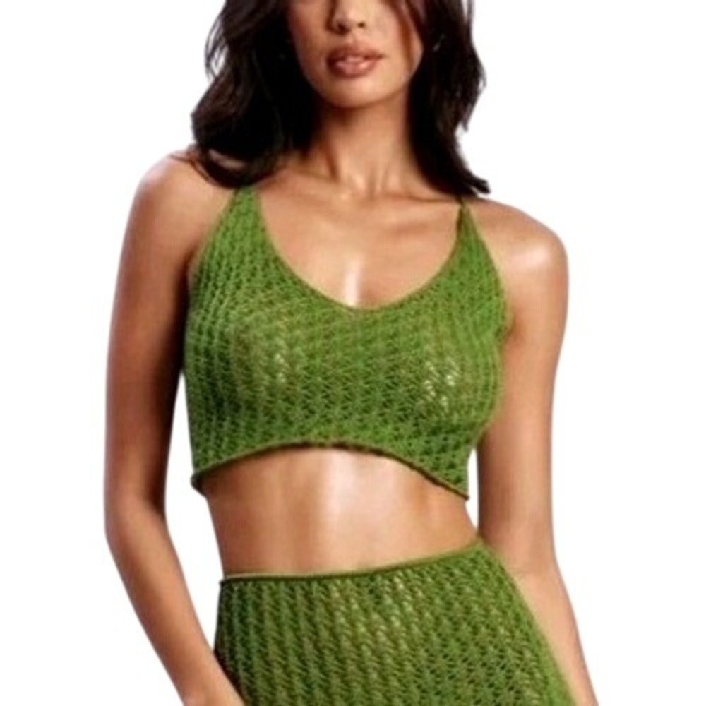 $70 Meshki Rosella Crochet Green crochet Sleeveless tie backless halter top L
